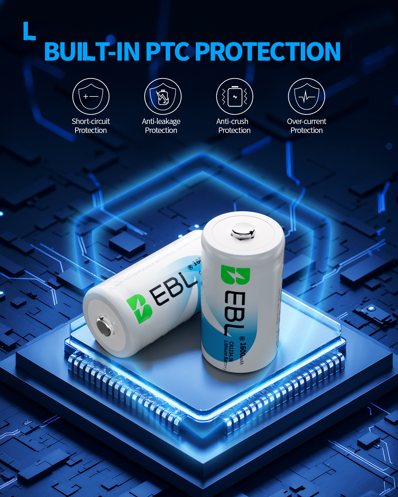 EBL CR123A Lithium Batteries – 3V 1600mAh High‑Power Disposable Cells (4‑Pack)