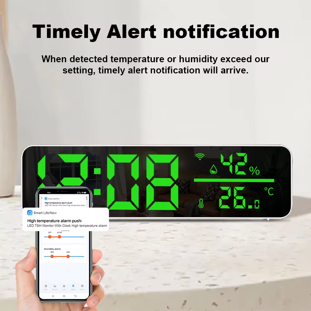 Smart Life Tuya WIFI Alarm Clock Time LED Display w/ Temperature & Humidity Sensor | 5V