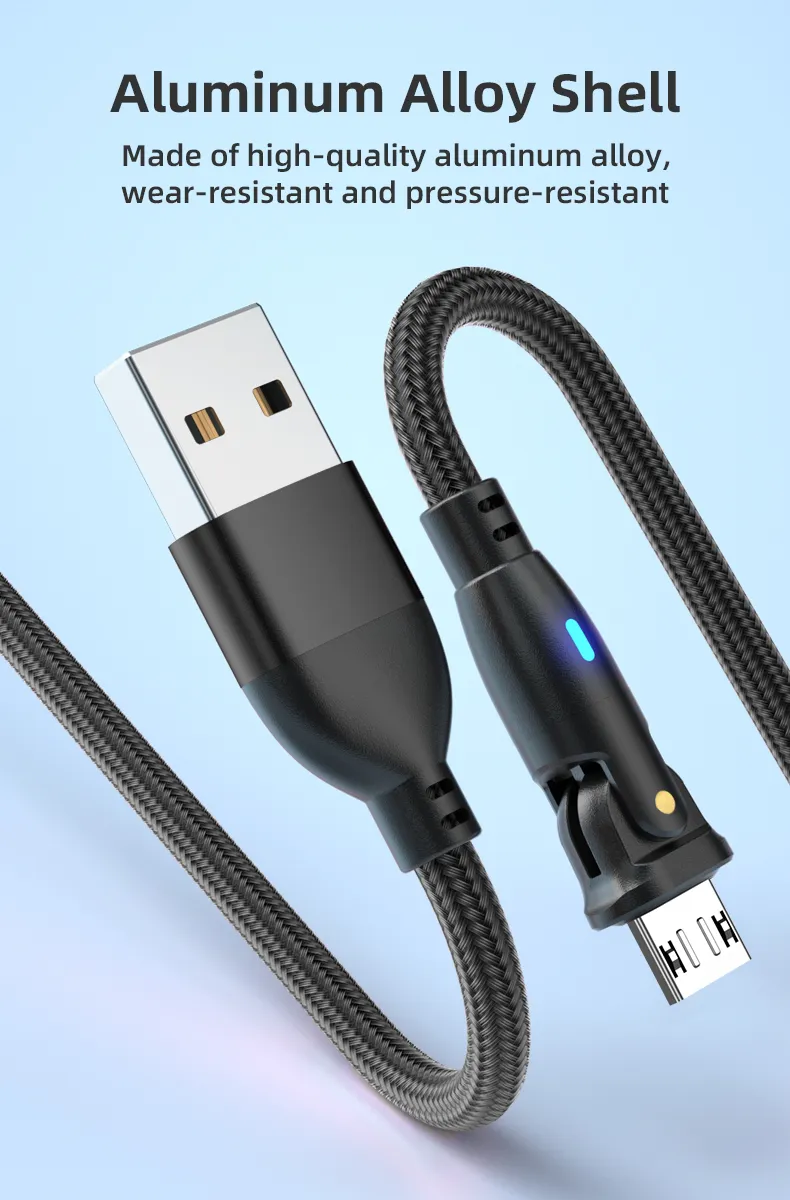 USB A to Micro USB Cable 2.4A 180° Rotatable Data Fast Charging 3m Nylon Braided (Black)