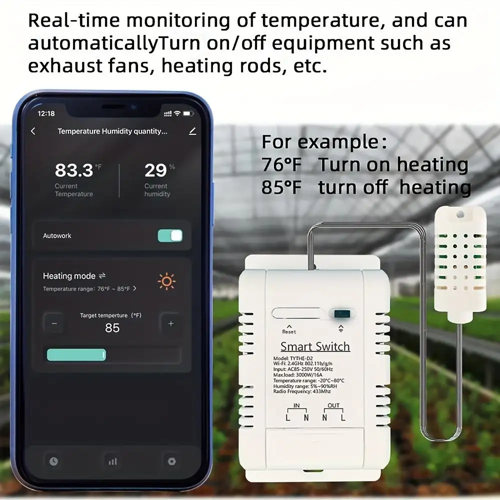 Smart Life Tuya WIFI 1CH 16A 3000W Switch w/ Temperature Humidity Sensor w/ Power Monitor & RF433Mhz