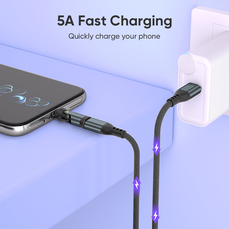 USB C to Magnetic Adaptor | 240W 48V 5A | Data Transfer Fast Charging | 360° 180° Rotatable | Black