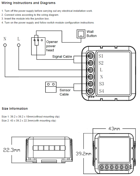 Smart Life Tuya WIFI Gate Garage Door Opener Mini Switch Inching Relay w/ Contact Sensor | 240V