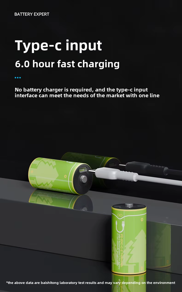 BESTON C Cell USB C Rechargeable Lithium-ion Battery | 1.5V | 4900mAh | 2 Pack