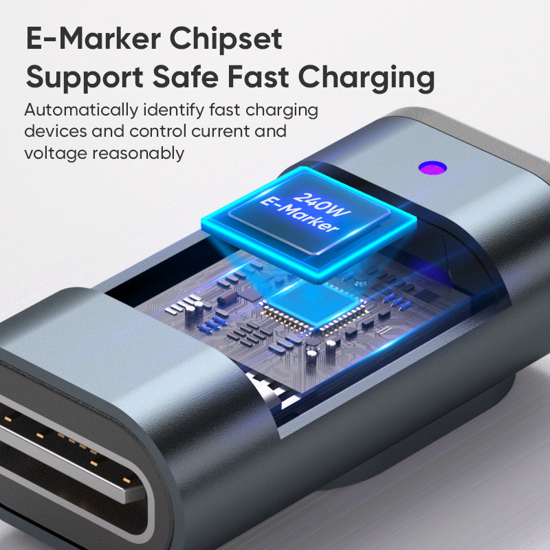 USB-C to USB-C Magnetic L Adaptor | USB4 40Gbps 8K | 240W 48V 5A Data Transfer Fast Charging | Black