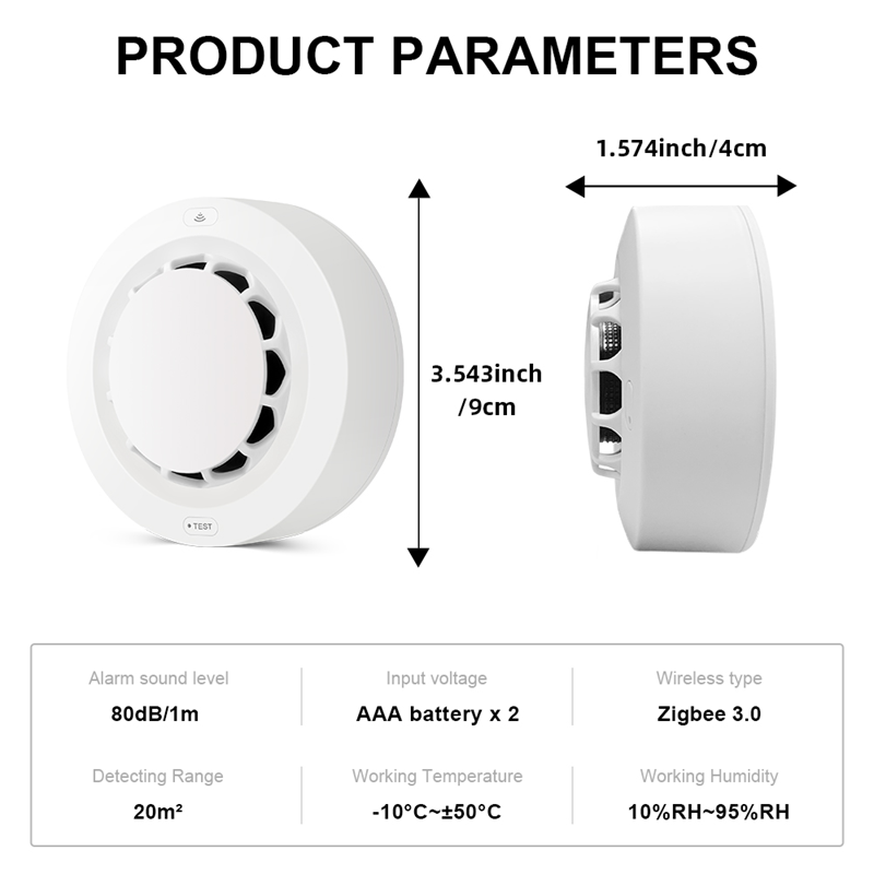 Smart Life Tuya Zigbee Smoke Temperature Humidity Detector Sensor w/ 80db Alarm Sound Speaker | 3V