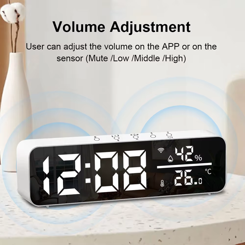 Smart Life Tuya WIFI Alarm Clock Time LED Display w/ Temperature & Humidity Sensor | 5V | White