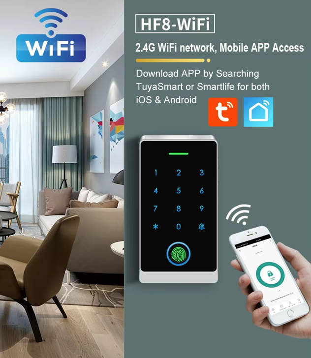 Smart Life Tuya WIFI Access Control 12V Fingerprint Keypad Card Doorbell | IP66 | DLHF8