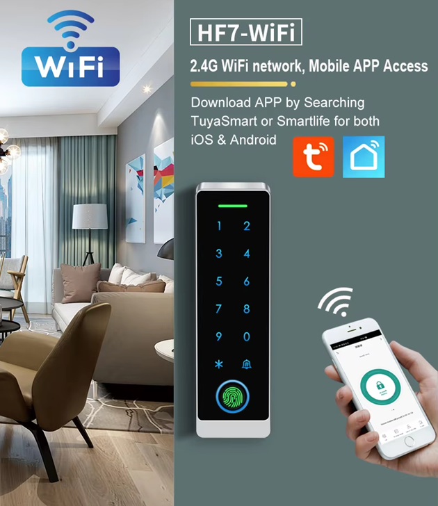 Smart Life Tuya WIFI Access Control 12V Fingerprint Keypad Card Doorbell | IP66 | DLHF7