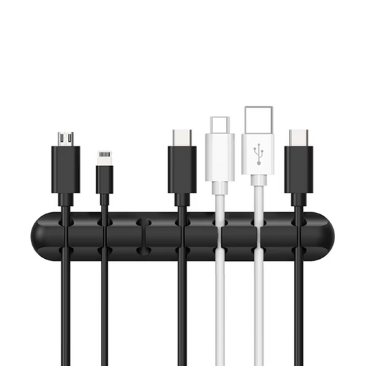Silicone Cable Organizer w/ 3m tape – Multifunctional Desktop Wire Management Clip | 7 Slot | Black