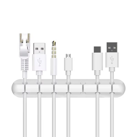 Silicone Cable Organizer w/ 3m tape – Multifunctional Desktop Wire Management Clip | 7 Slot | White