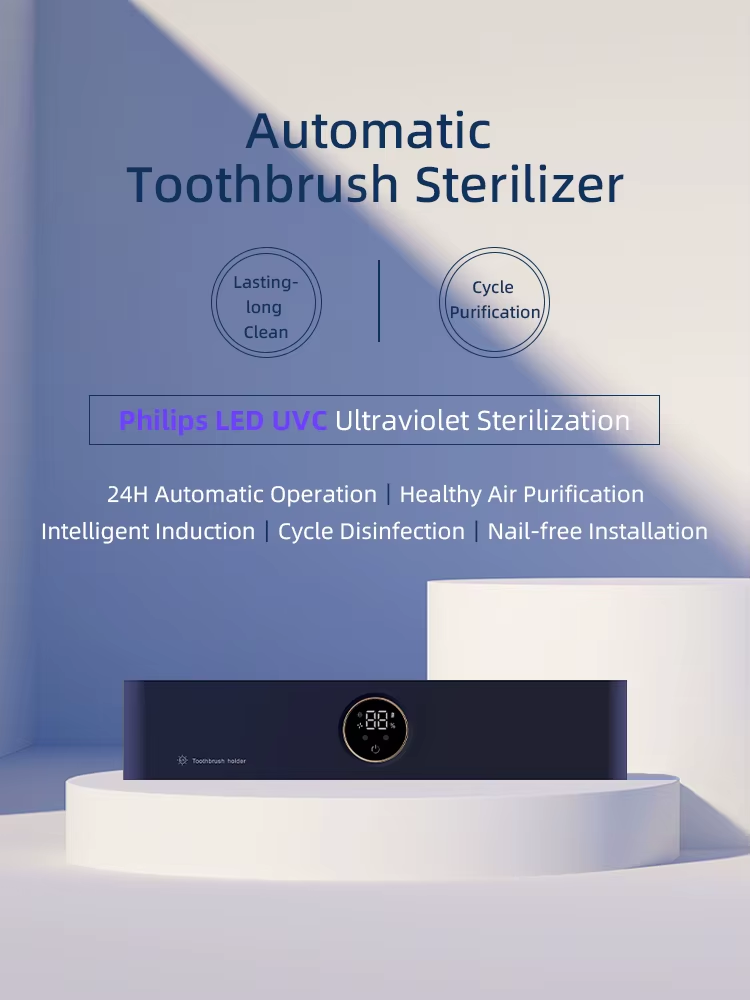 Toothbrush UVA UVC Sterilizer & Holder | 5V Rechargeable | Wall Mounted / Portable | 5 Slot