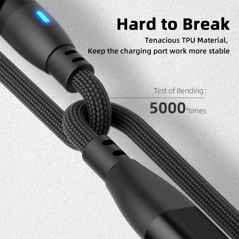 6 in 1 Magnetic Rotatable Cable Data Fast Charging PD100W 1.8m Micro, USB C, IOS Nylon Braided Black