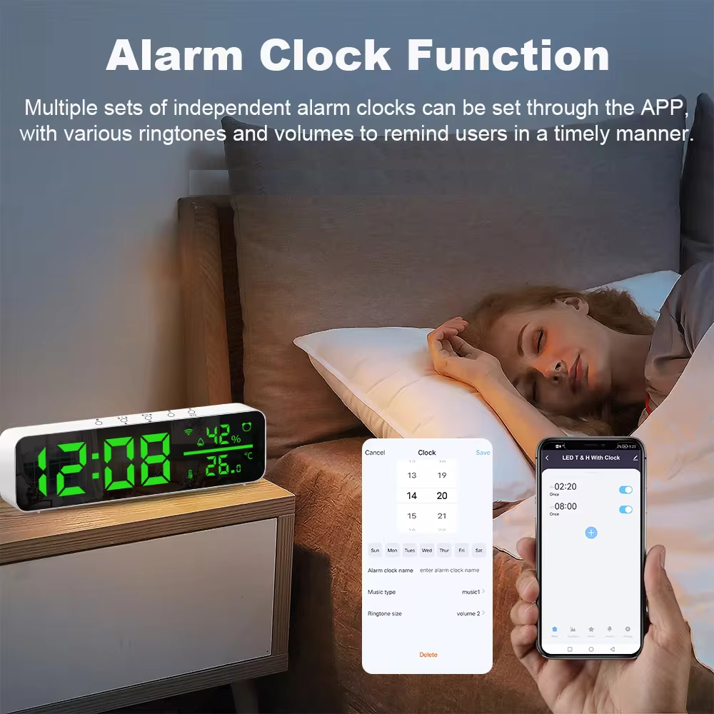 Smart Life Tuya WIFI Alarm Clock Time LED Display w/ Temperature & Humidity Sensor | 5V