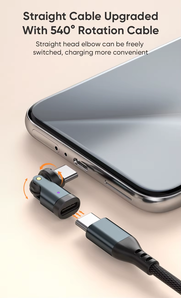 USB C to USB C Adaptor | 240W 48V 5A | Data Transfer Fast Charging | 360° 180° Rotatable | Black