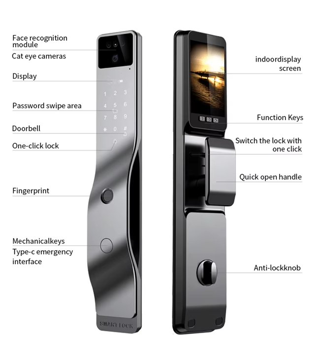 Smart Life Tuya WIFI Door Handle Face Fingerprint Keypad Card Video Doorbell Intercom Lock | F7