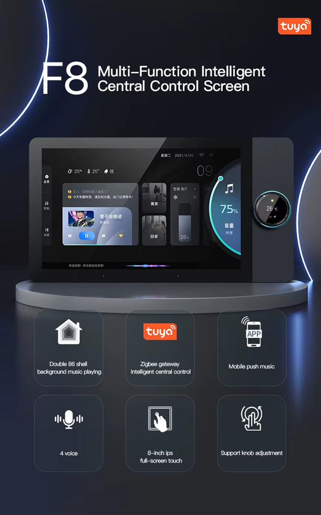 Smart Life Tuya WIFI 8 inch In-Wall Touch Screen Control Panel w/ Zigbee Gateway, RJ45