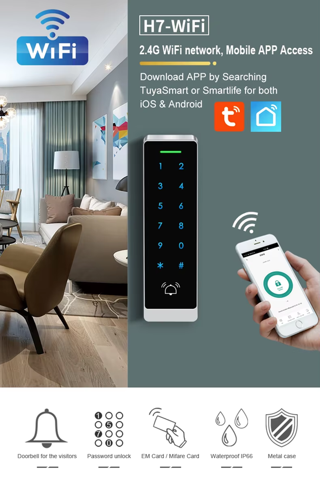 Smart Life Tuya WIFI Access Control 12V Keypad Card Doorbell | IP66 | DLH7