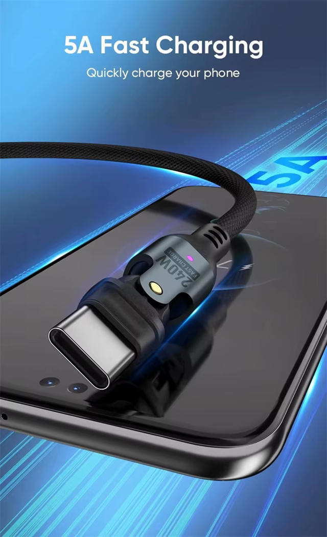 USB C to USB C Cable Data Fast Charging 240W 180° Rotatable 1.8m Nylon Braided (Black)