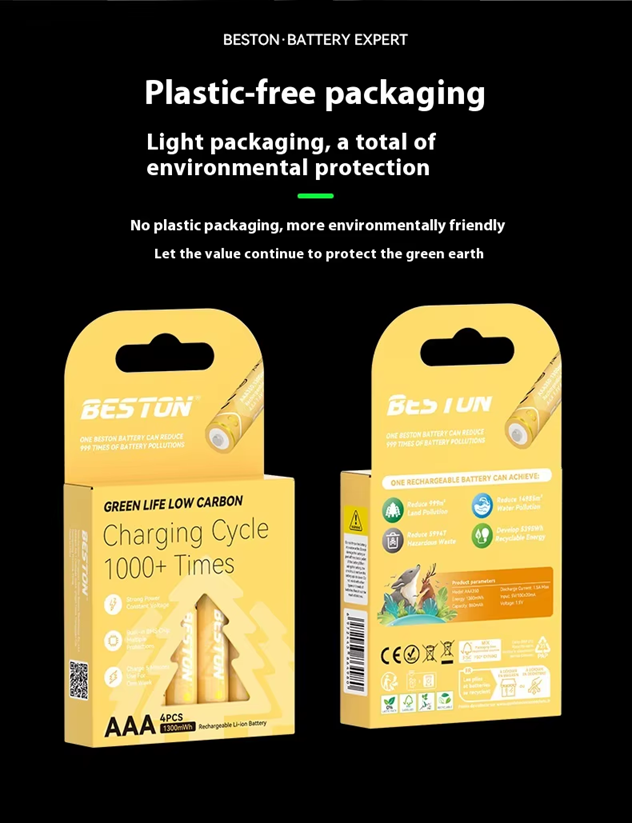 BESTON AAA Rechargeable Lithium-ion Battery | 10380 | 1.5V | 390mAh | 4 Pack