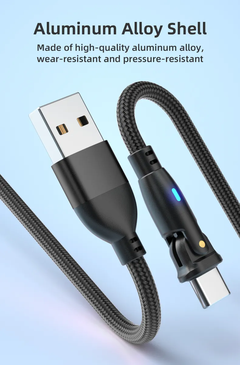 USB A to USB C Cable 3A 180° Rotatable Data Fast Charging 3m Nylon Braided (Black)