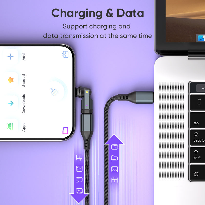 USB C to Magnetic Adaptor | 240W 48V 5A | Data Transfer Fast Charging | 360° 180° Rotatable | Black