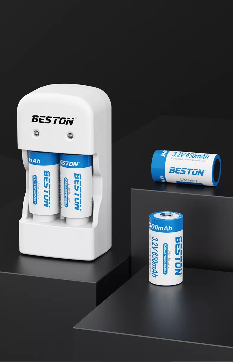 BESTON CR123A Rechargeable Lithium Battery | 16340 | 3.2V | 650mAh | 2 Pack