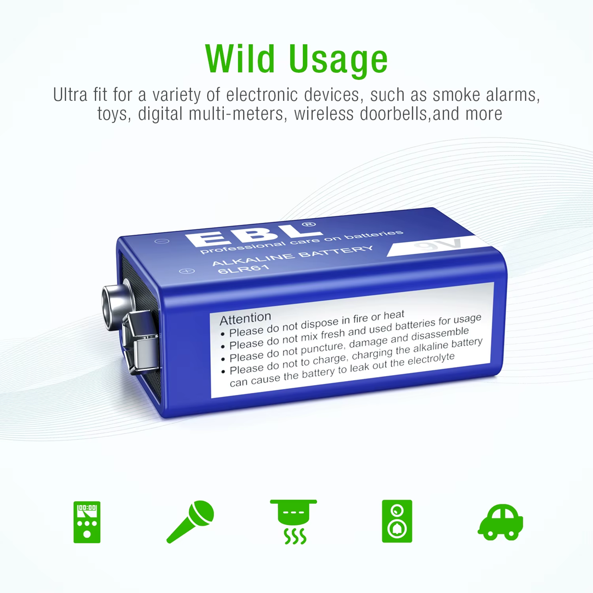 EBL 9V Alkaline Battery | 1.5V | 550mAh | 1 Pack
