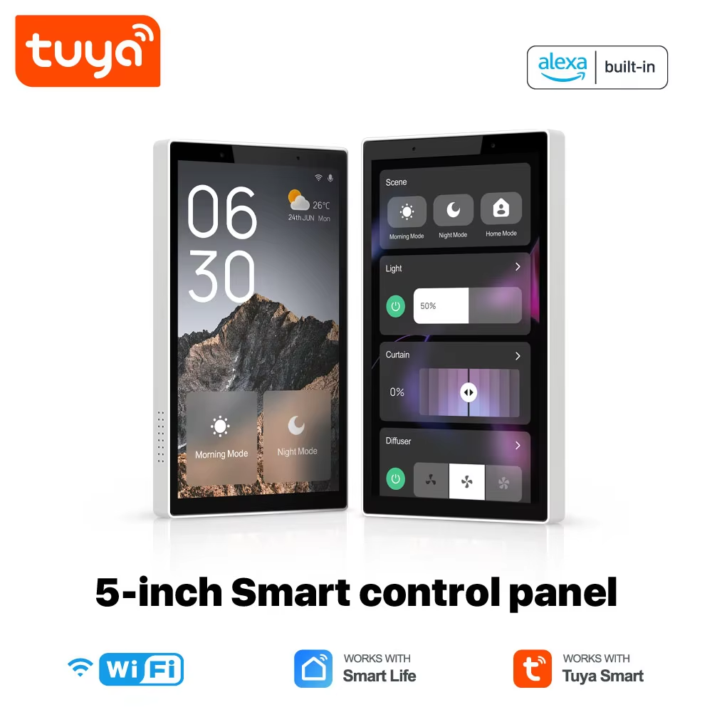 Smart Life Tuya WIFI 5 inch In-Wall Touch Screen Control Panel w/ 2CH Relays, Alexa & Zigbee Gateway