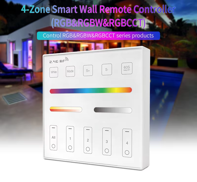 Wireless Touch 2.4G RF Remote Controller | 4 Zones | RGB/ RGBW/ RGBCCT | Dimming | 3V | WR01RF | White