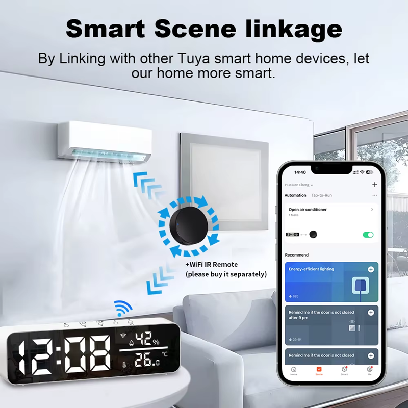 Smart Life Tuya WIFI Alarm Clock Time LED Display w/ Temperature & Humidity Sensor | 5V | White