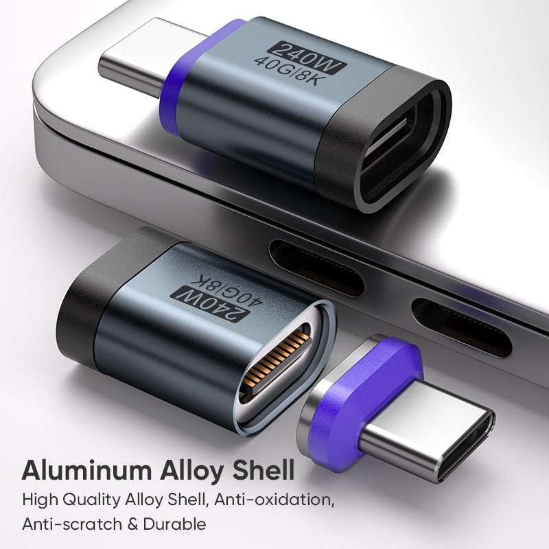 USB-C to USB-C Magnetic Adaptor | USB4 40Gbps 8K | 240W 48V 5A | Data Transfer Fast Charging | Silver