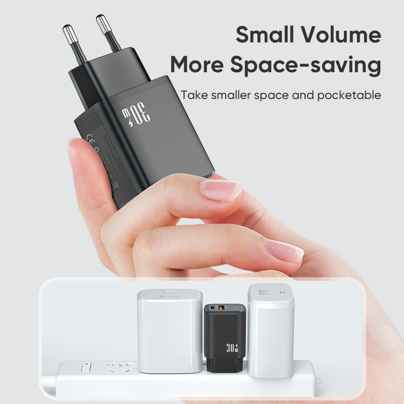 Dual‑Port 30W Fast Charger | Type‑C PD + USB‑A QC Wall Charger | Black