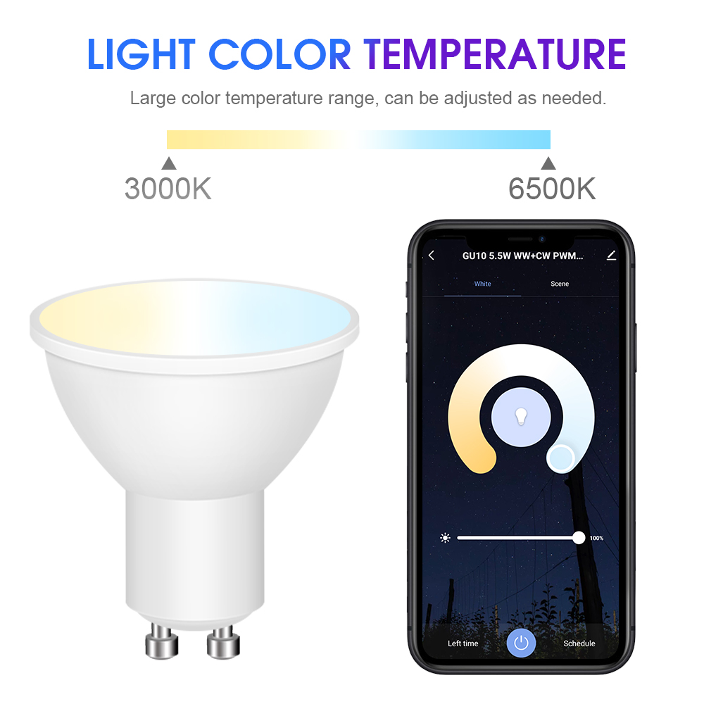 Smart Life Tuya WIFI 5W GU10 RGB CCT LED Downlight Light Bulb | 2700K to 6500K | RGB