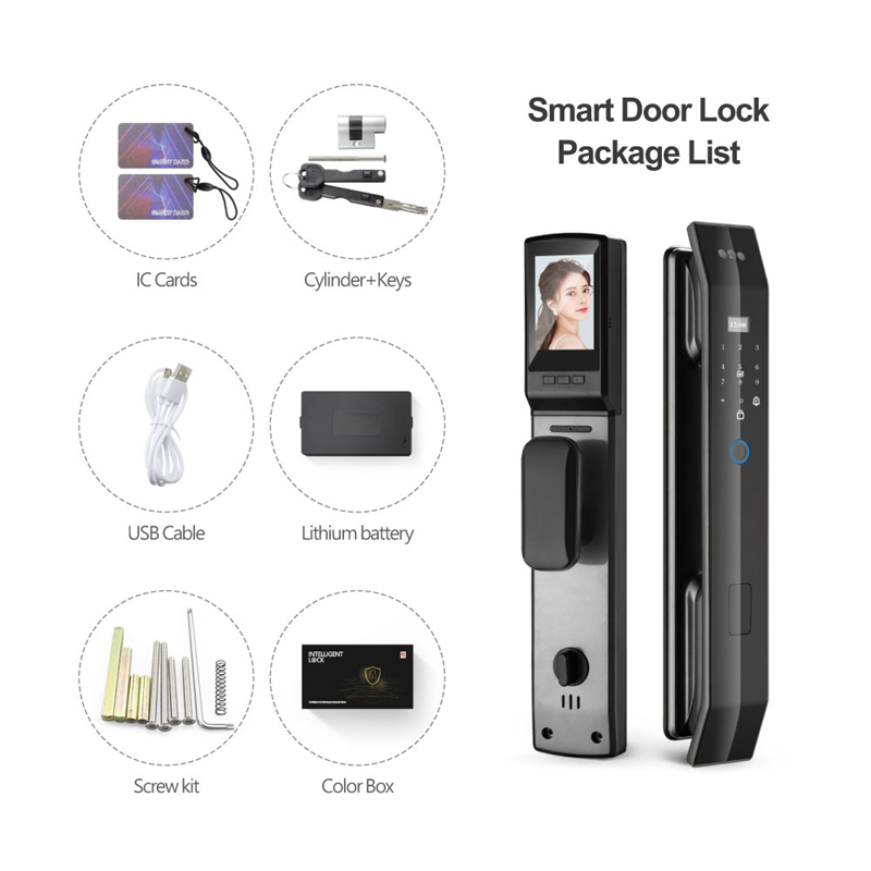 Smart Life Tuya WIFI Door Handle Face Fingerprint Keypad Card Video Doorbell Intercom Lock | D14 Pro