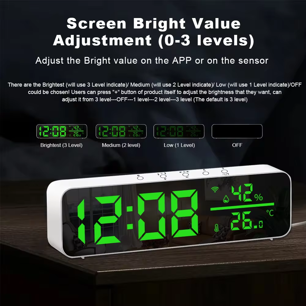 Smart Life Tuya WIFI Alarm Clock Time LED Display w/ Temperature & Humidity Sensor | 5V