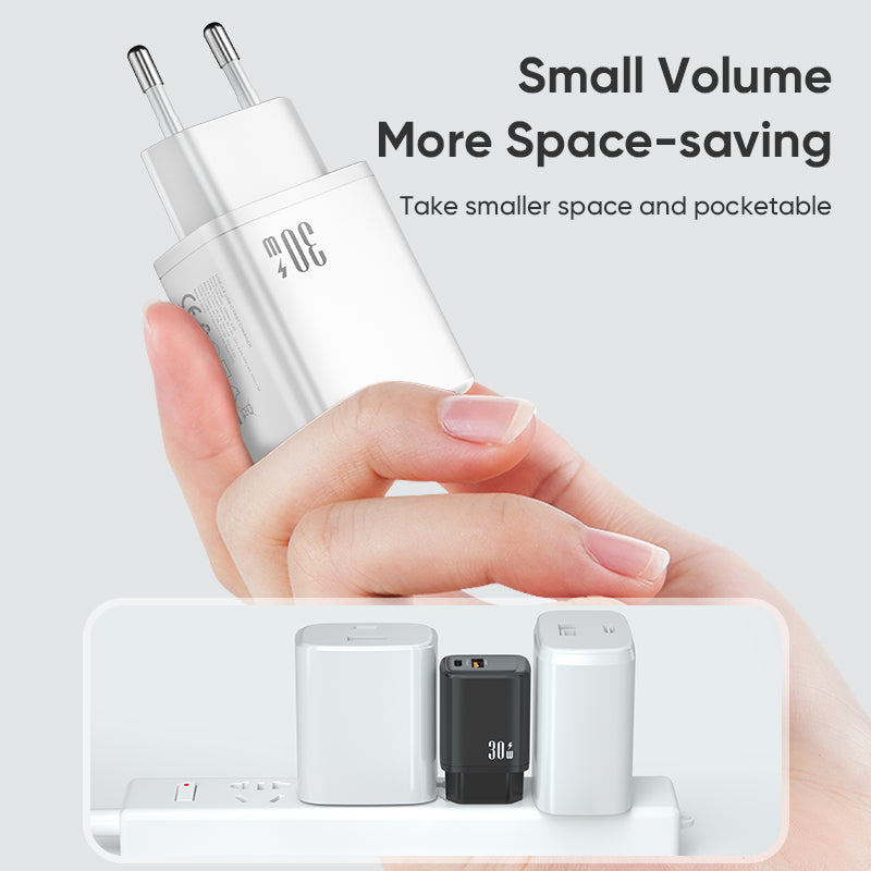 Dual‑Port 30W Fast Charger | Type‑C PD + USB‑A QC Wall Charger | White