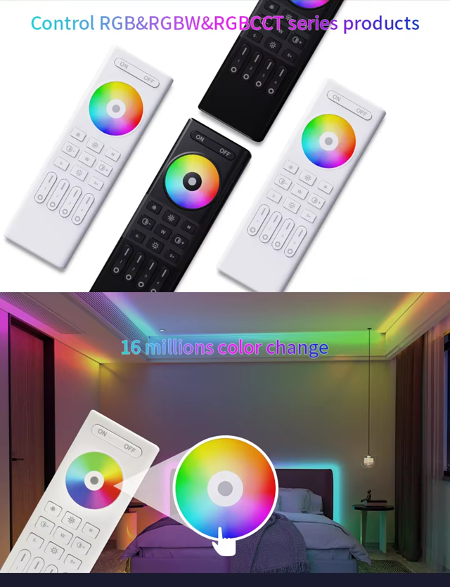 Wireless 2.4G RF Remote Controller | 4 Zones | RGB/ RGBW/ RGBCCT | Dimming | 3V | RC03RF | Black