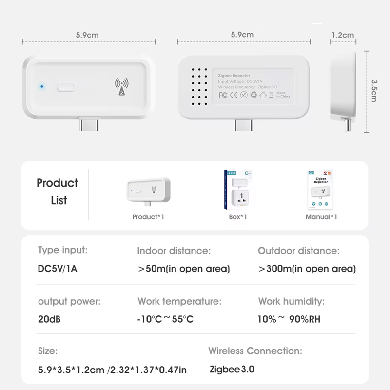 Smart Life Tuya Zigbee Signal Repeater | 20dB | 5V | USB-C