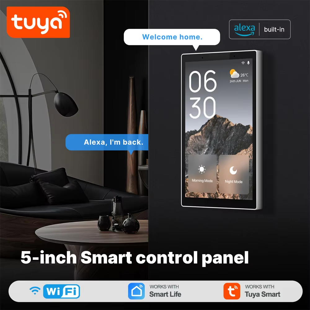 Smart Life Tuya WIFI 5 inch In-Wall Touch Screen Control Panel w/ 2CH Relays, Alexa & Zigbee Gateway