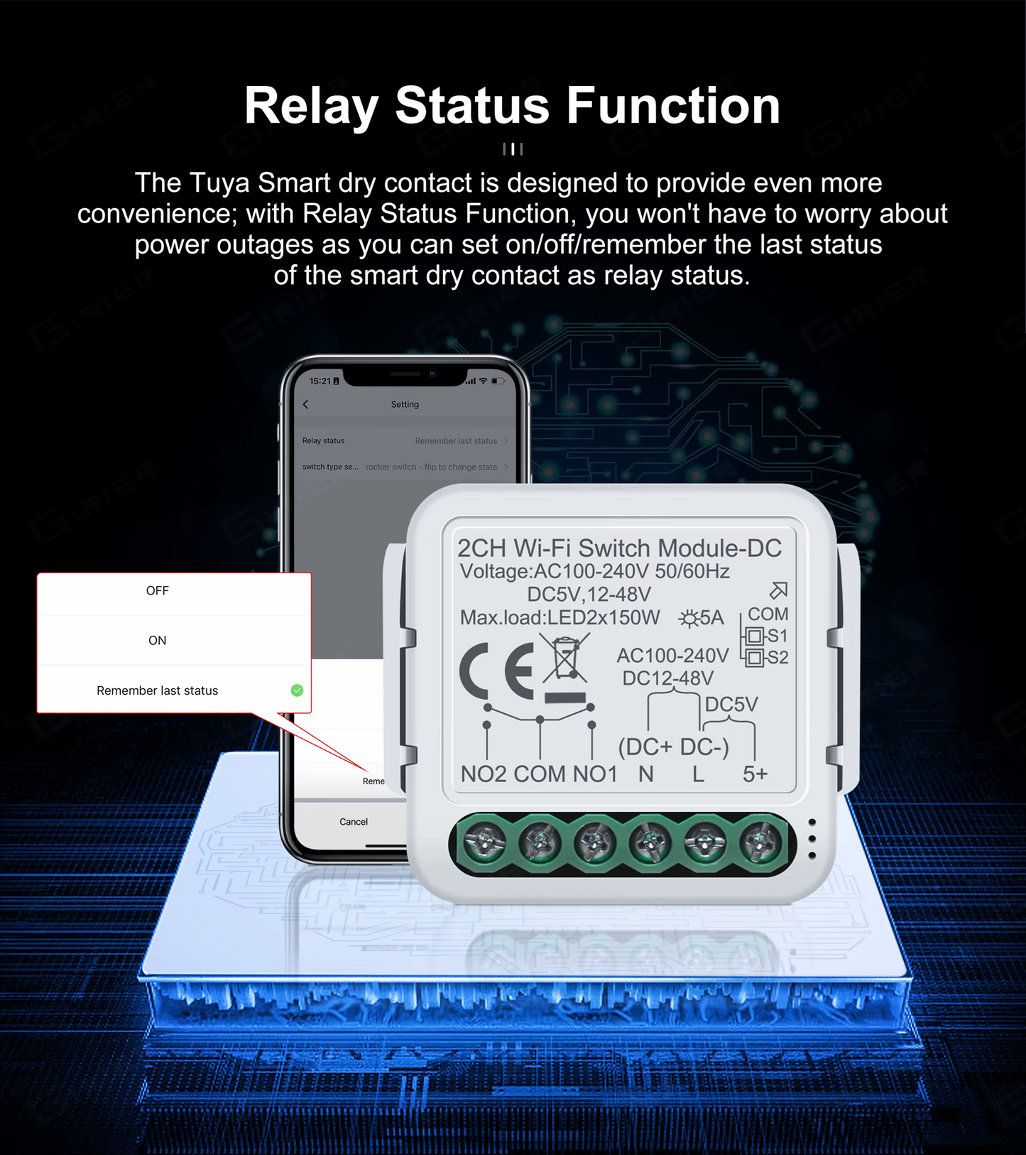 Smart Life Tuya WIFI 1CH 150W LED Light / 5A 1000W Appliance Neutral Mini AC/DC Switch | Dry Contact