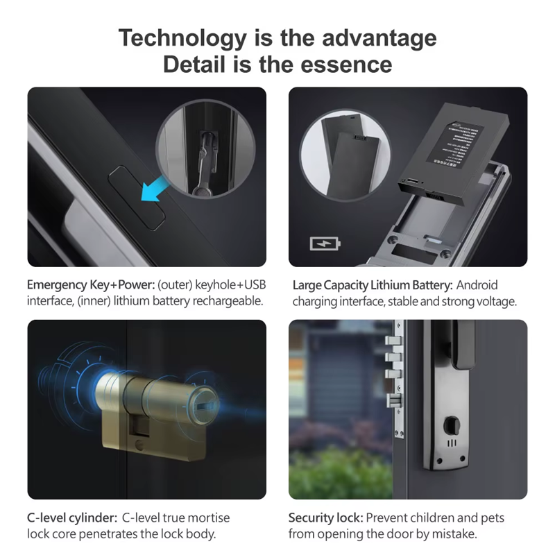 Smart Life Tuya WIFI Door Handle Fingerprint Keypad Card Doorbell Lock | D14 | Black