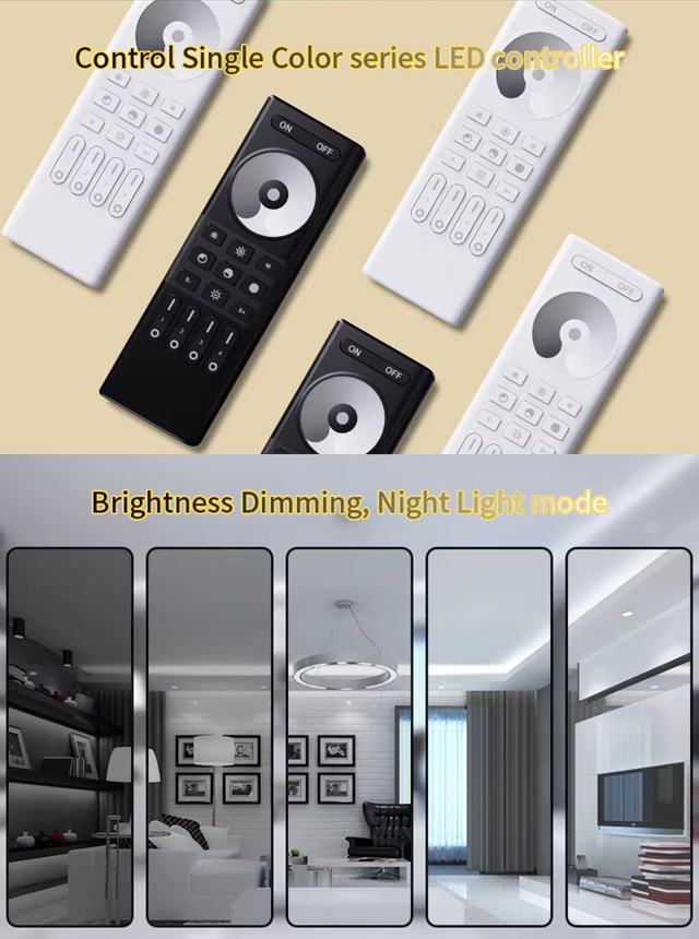 Wireless 2.4G RF Remote Controller | 4 Zones | Single Colour | Dimming | 3V | RC01RF | Black