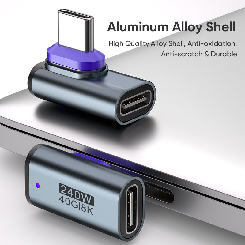 USB-C to USB-C Magnetic L Adaptor | USB4 40Gbps 8K |240W 48V 5A Data Transfer Fast Charging | Silver
