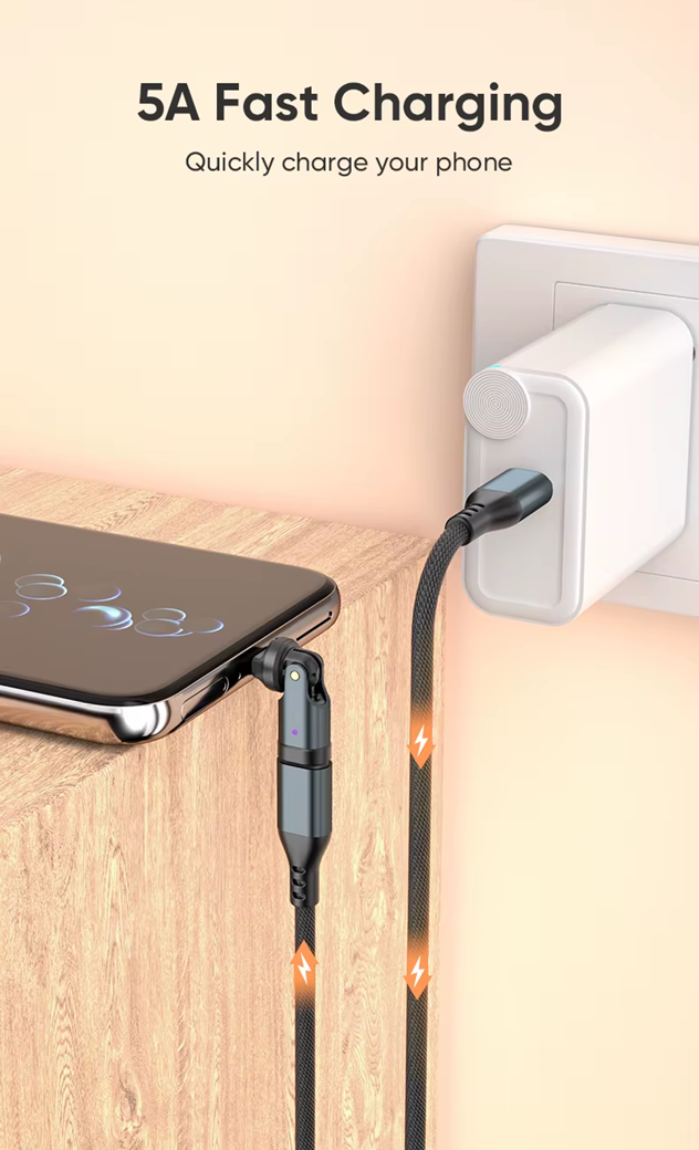 USB C to USB C Adaptor | 240W 48V 5A | Data Transfer Fast Charging | 360° 180° Rotatable | Black