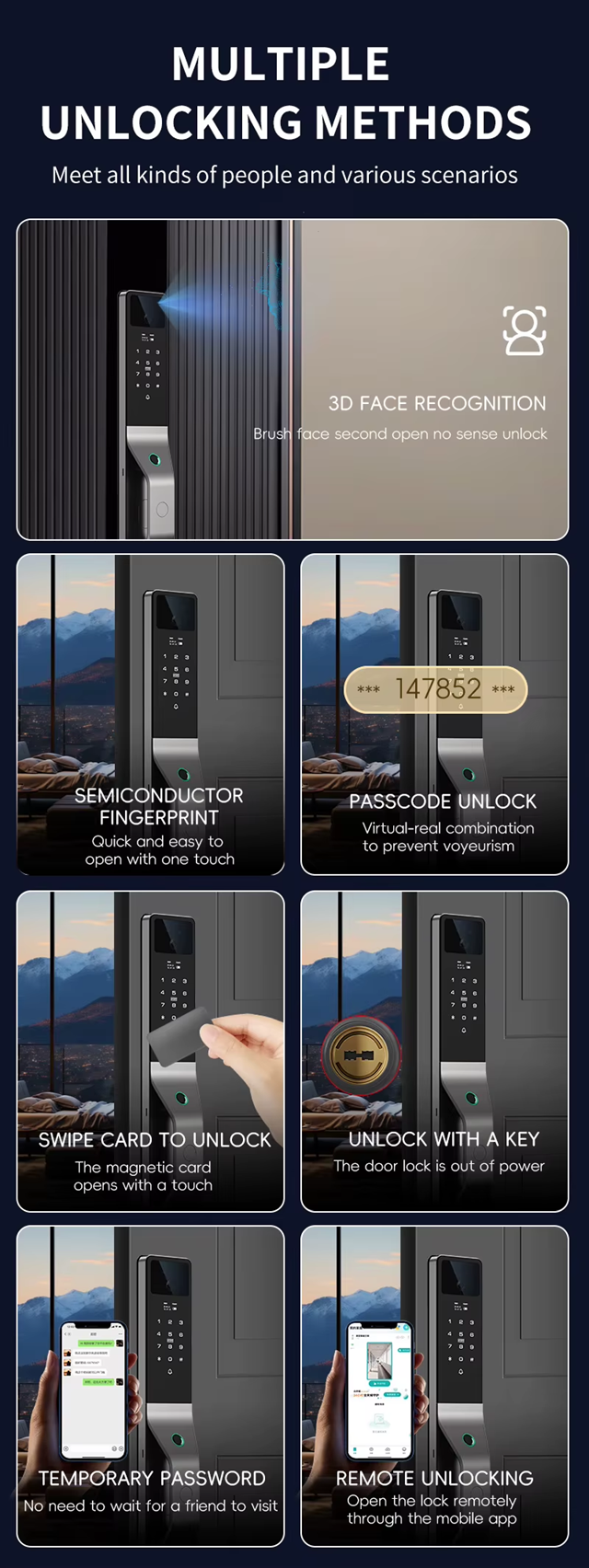 Smart Life Tuya WIFI Door Handle Face Fingerprint Keypad Card Video Doorbell Intercom Lock | DLC949