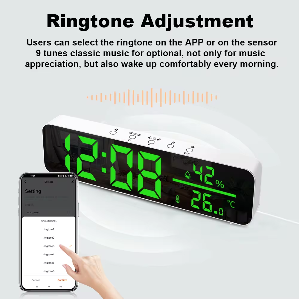 Smart Life Tuya WIFI Alarm Clock Time LED Display w/ Temperature & Humidity Sensor | 5V