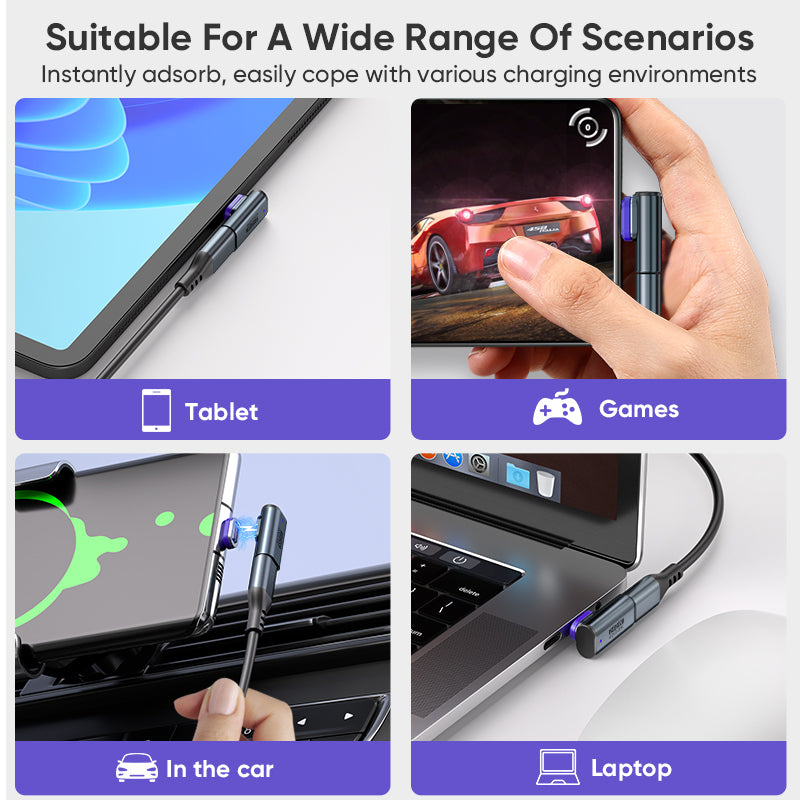 USB-C to USB-C Magnetic L Adaptor | USB4 40Gbps 8K |240W 48V 5A Data Transfer Fast Charging | Silver