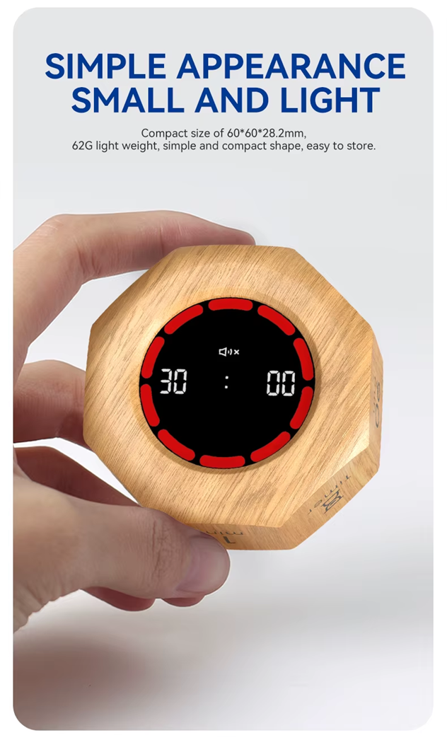 Flip Digital Timer Octagon – 1/3/5/15/30/60/90 Min Gravity Countdown/ Timer | Wood