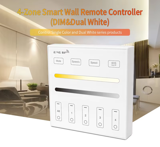 Wireless Touch 2.4G RF Remote Controller | 4 Zones | CCT | Dimming | 3V | WR02RF | White