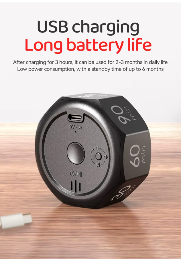 Flip Digital Timer Octagon – 1/3/5/15/30/60/90 Min Gravity Countdown/ Timer | White